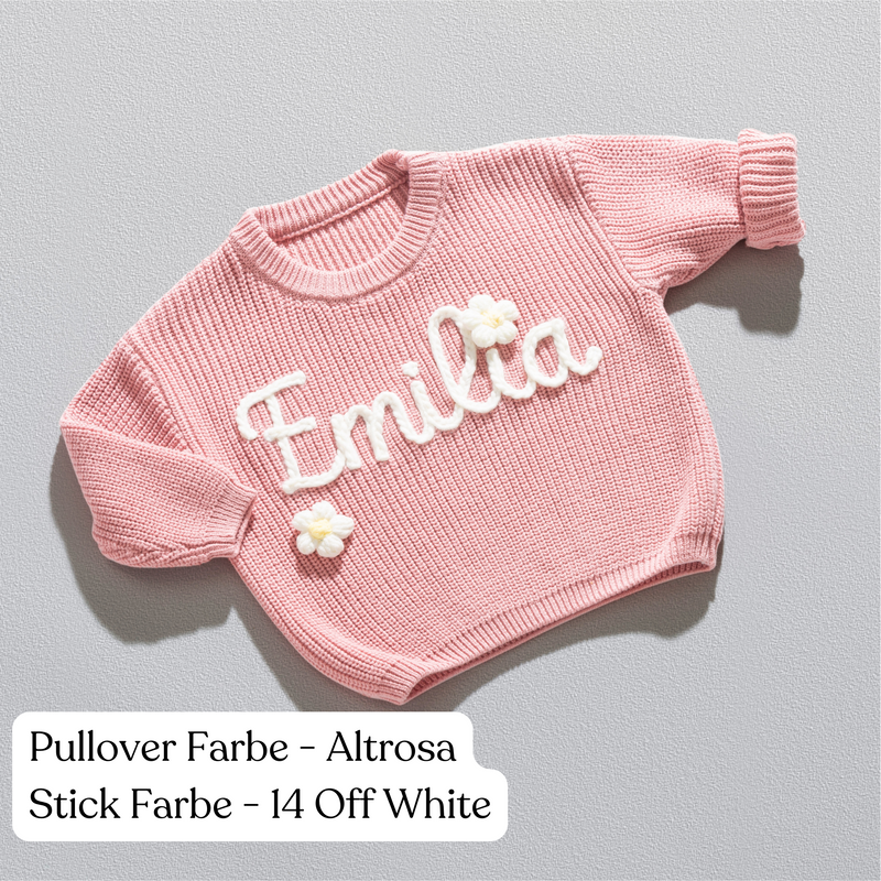Handgestrickter personalisierter Strickpullover aus 100% Baumwolle