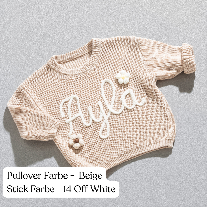 Handgestrickter personalisierter Strickpullover aus 100% Baumwolle