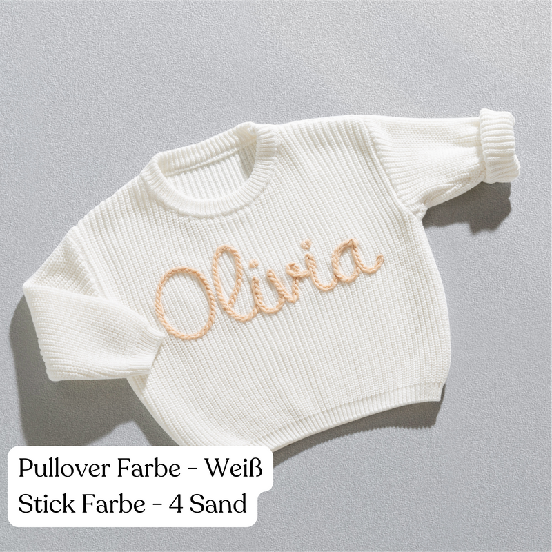 Handgestrickter personalisierter Strickpullover aus 100% Baumwolle